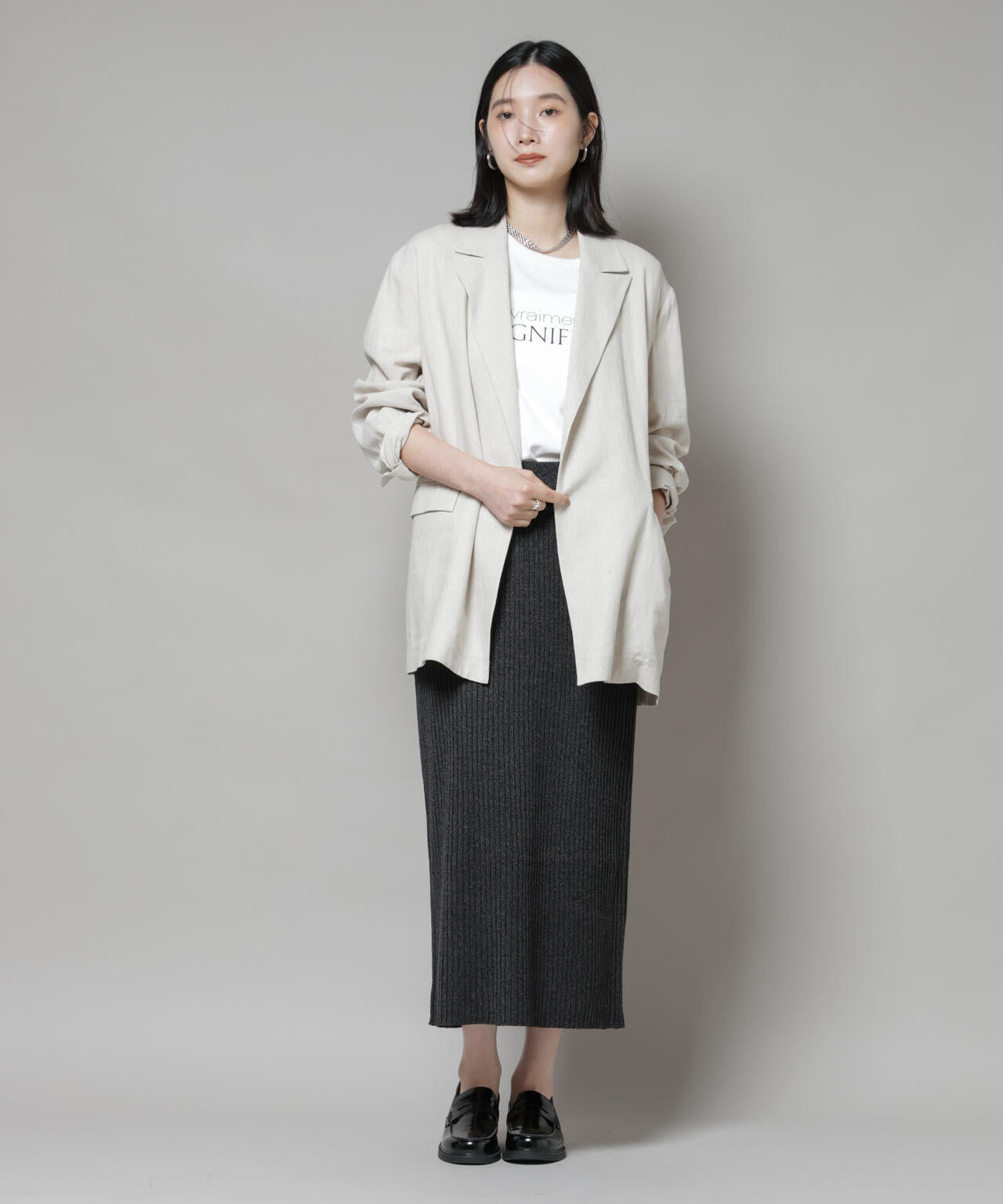 メランジリブタイトスカート(セットアップ可)