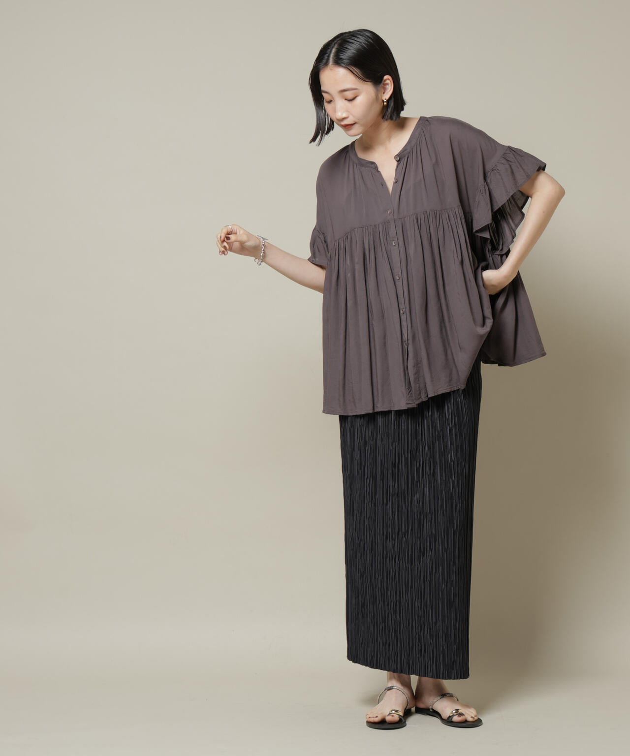 ランダムプリーツカットナロースカート(セットアップ可)