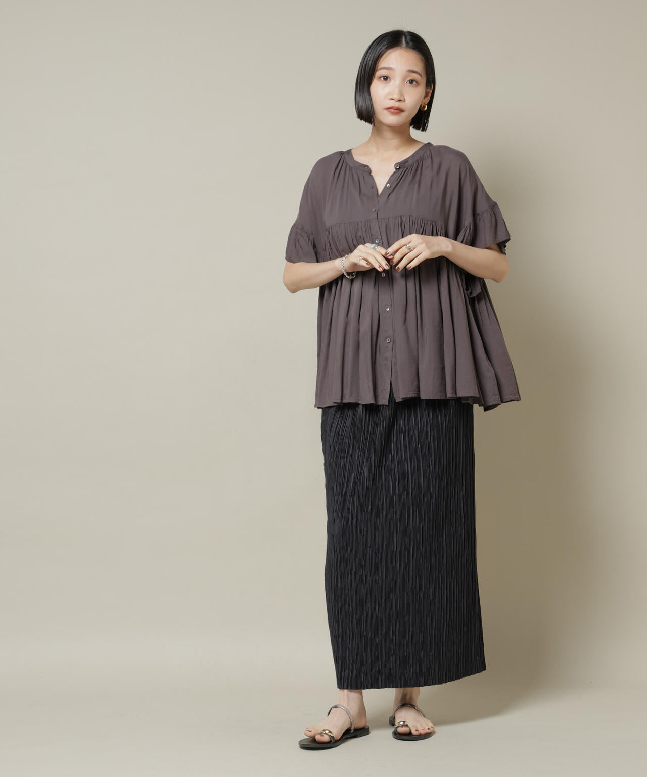 ランダムプリーツカットナロースカート(セットアップ可)