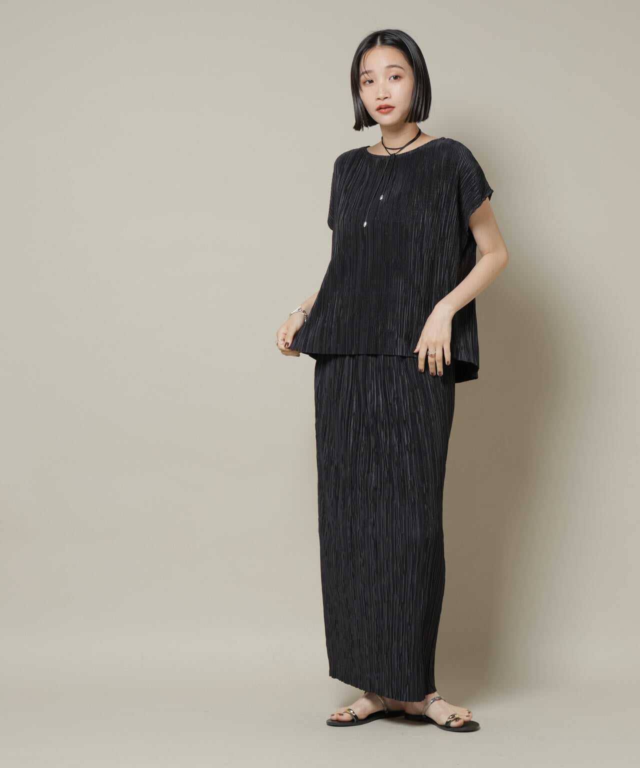 ランダムプリーツカットナロースカート(セットアップ可)