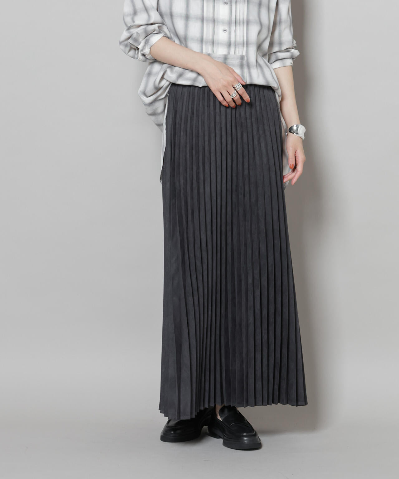 フェイクスエードプリーツスカート(セットアップ可)