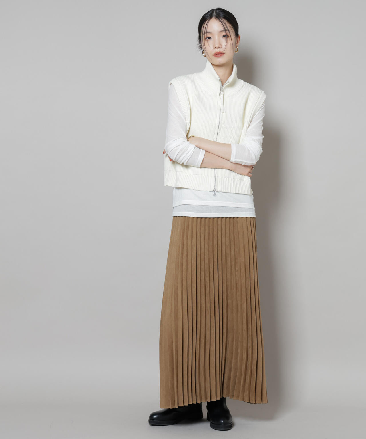 フェイクスエードプリーツスカート(セットアップ可)