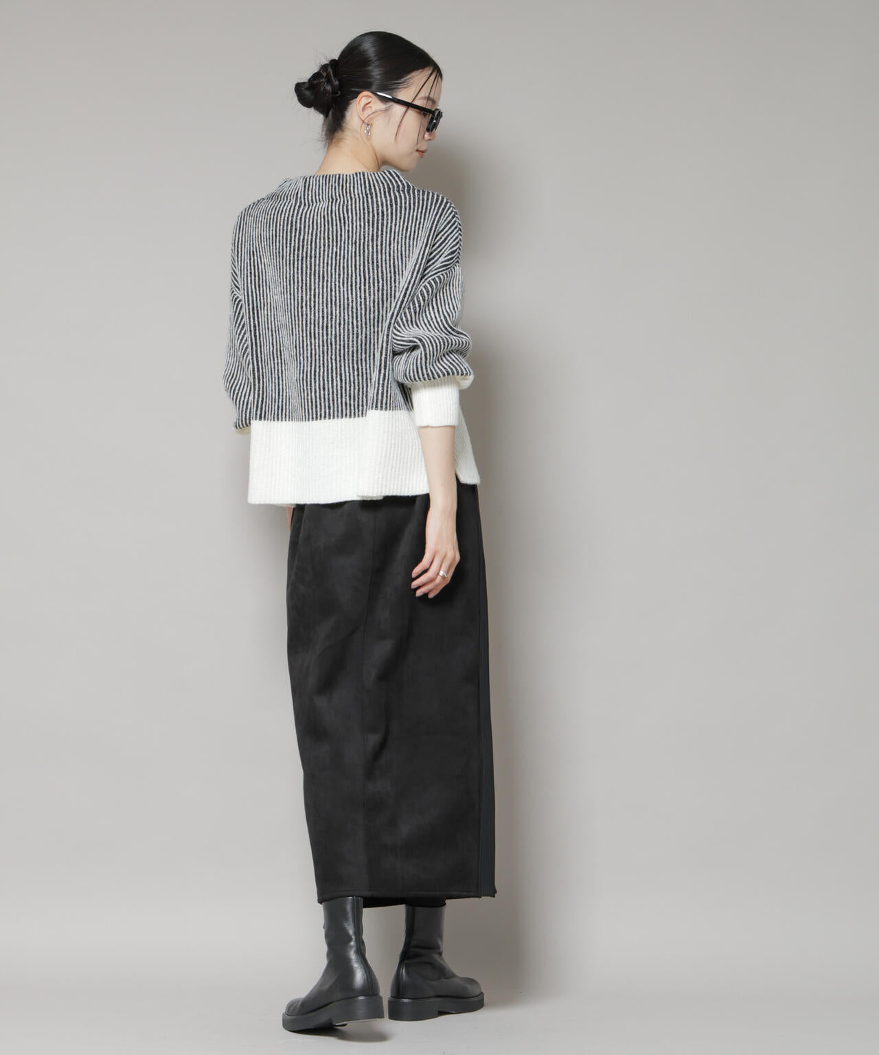 カットスエードサイドニットラインナロースカート(セットアップ可