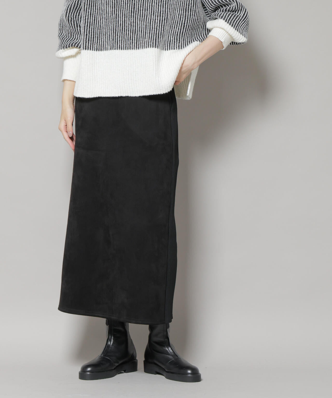 カットスエードサイドニットラインナロースカート(セットアップ可
