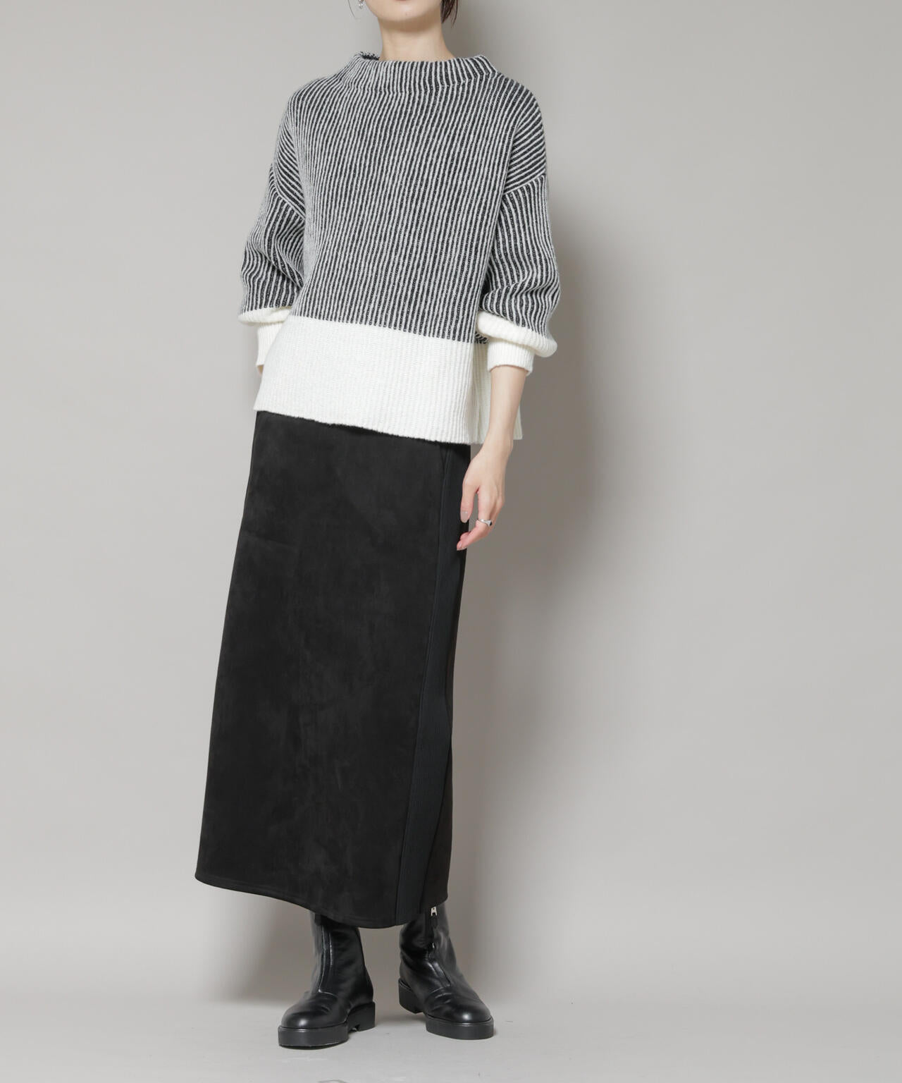 カットスエードサイドニットラインナロースカート(セットアップ可