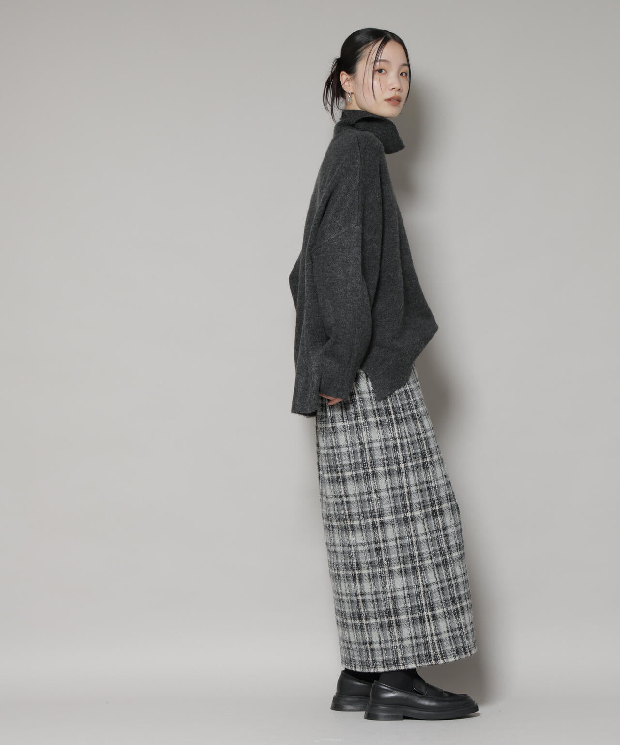 チェックフリンジラップ風スカート(セットアップ可) | NANO universe