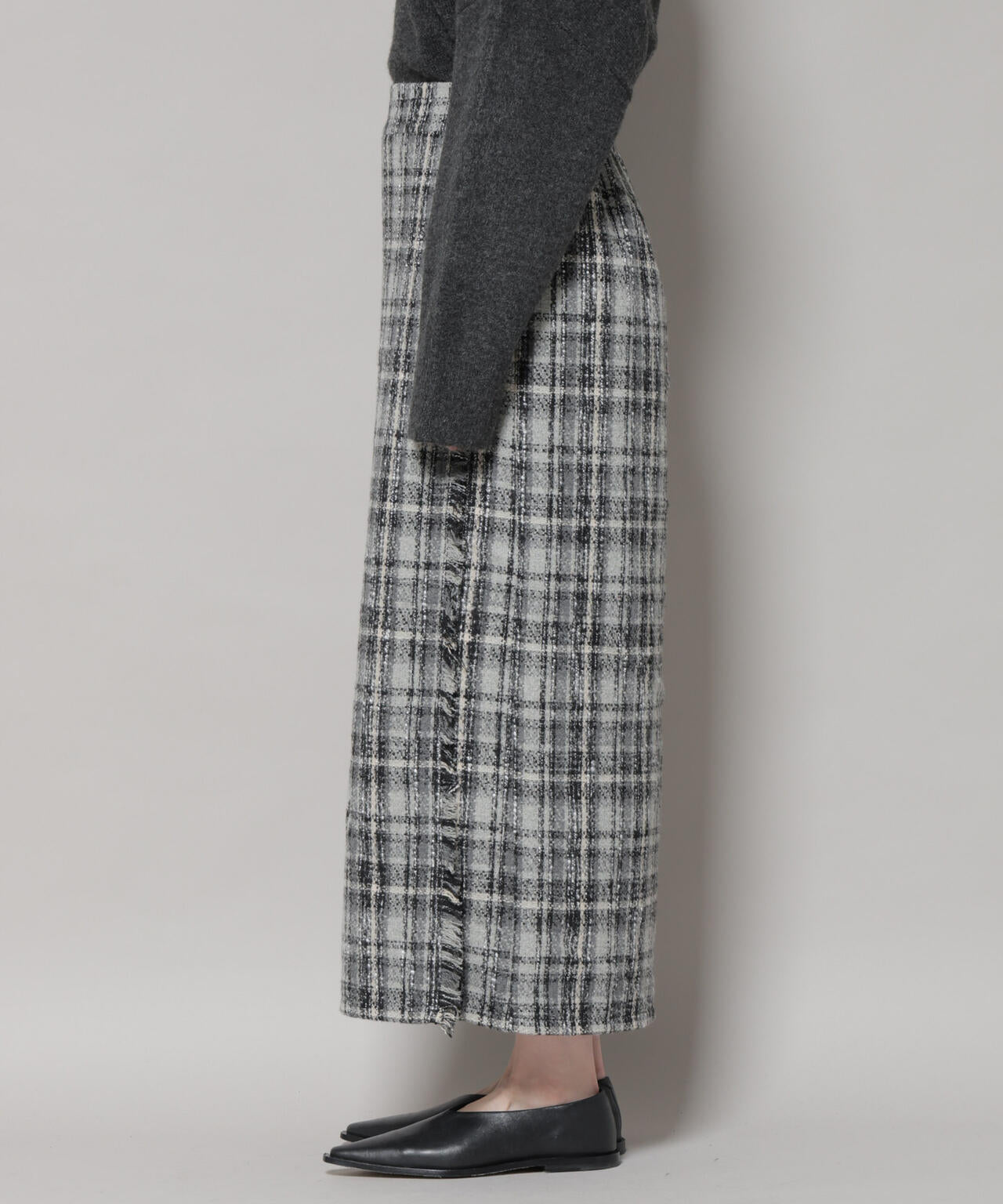 チェックフリンジラップ風スカート(セットアップ可) | NANO universe