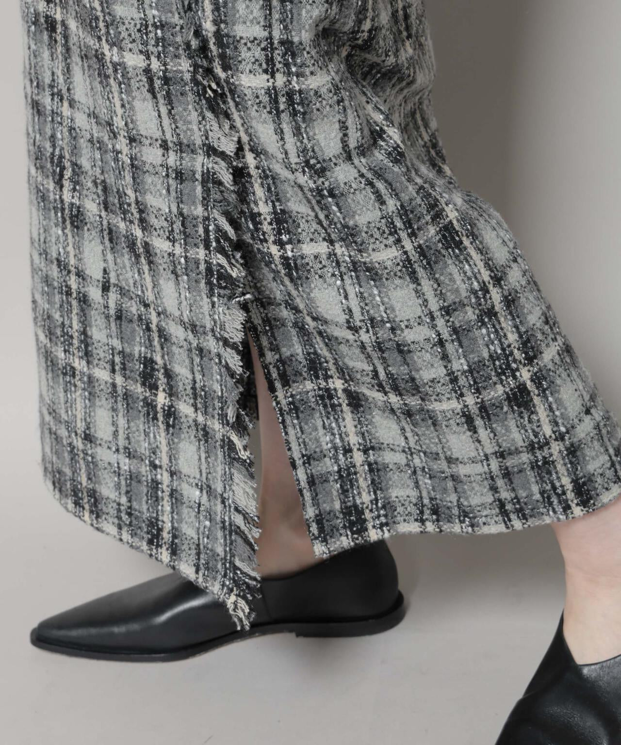 チェックフリンジラップ風スカート(セットアップ可)