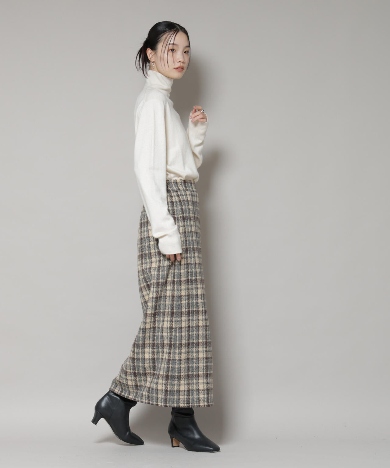 チェックフリンジラップ風スカート(セットアップ可) | NANO universe