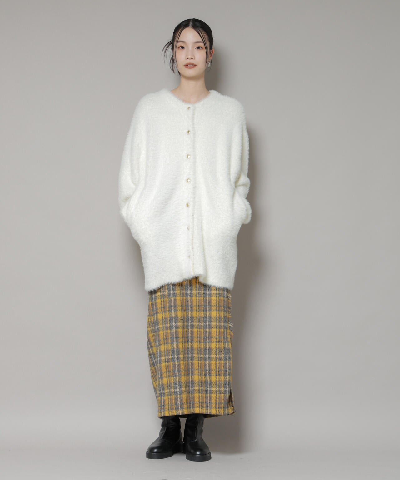 チェックフリンジラップ風スカート(セットアップ可)