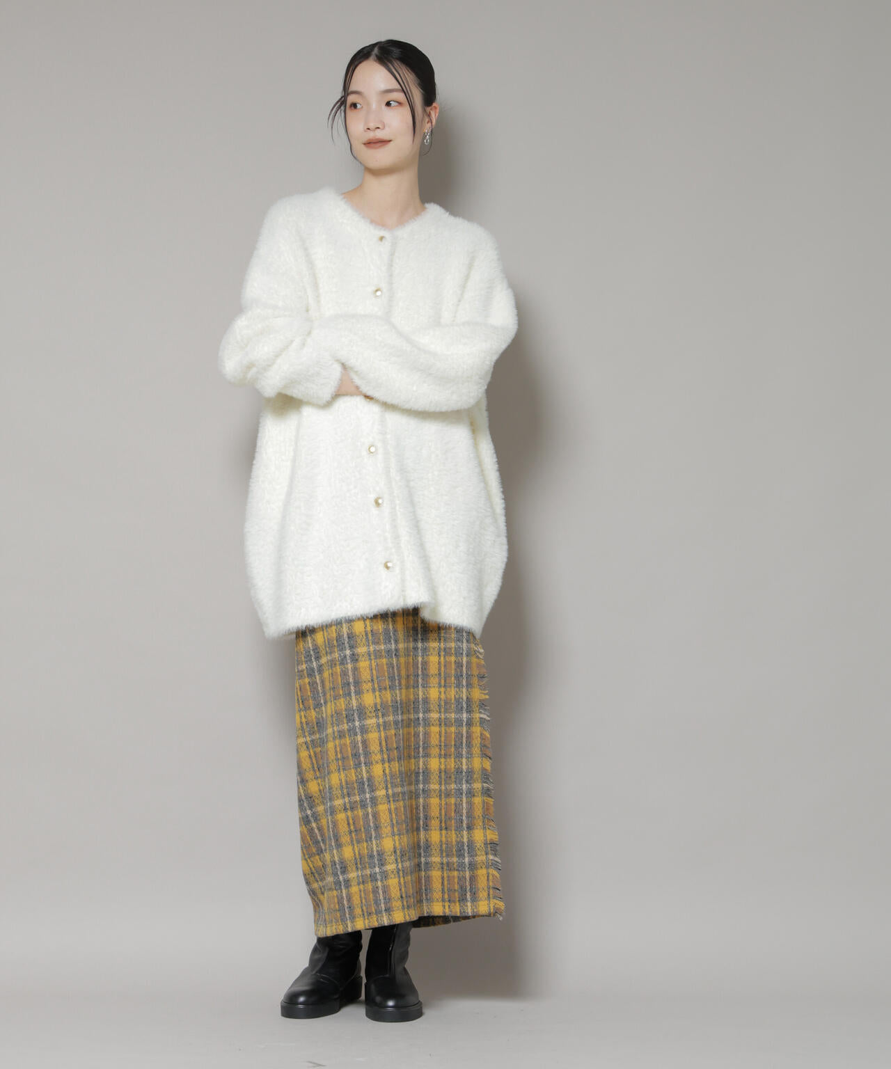 チェックフリンジラップ風スカート(セットアップ可)