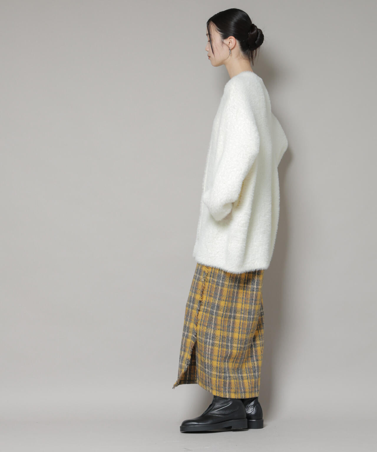 チェックフリンジラップ風スカート(セットアップ可)