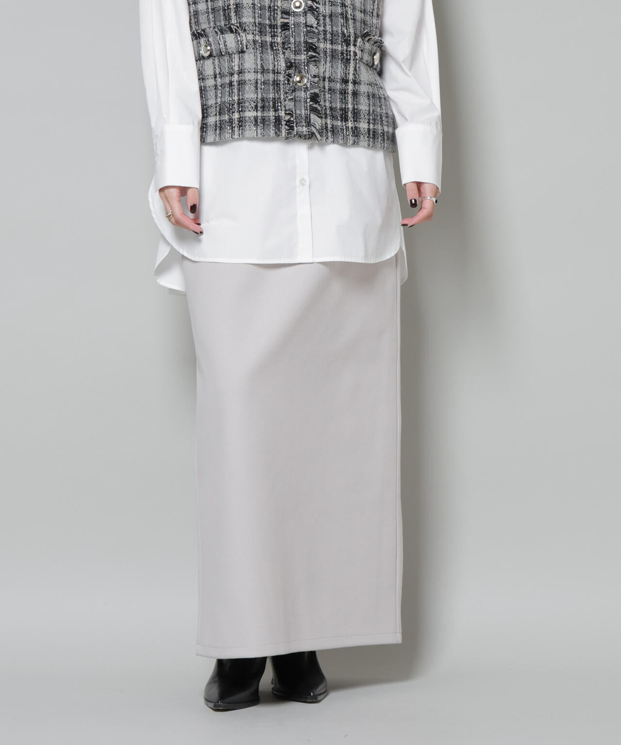 ソフトメルトンジャージーナローロングスカート(セットアップ可)