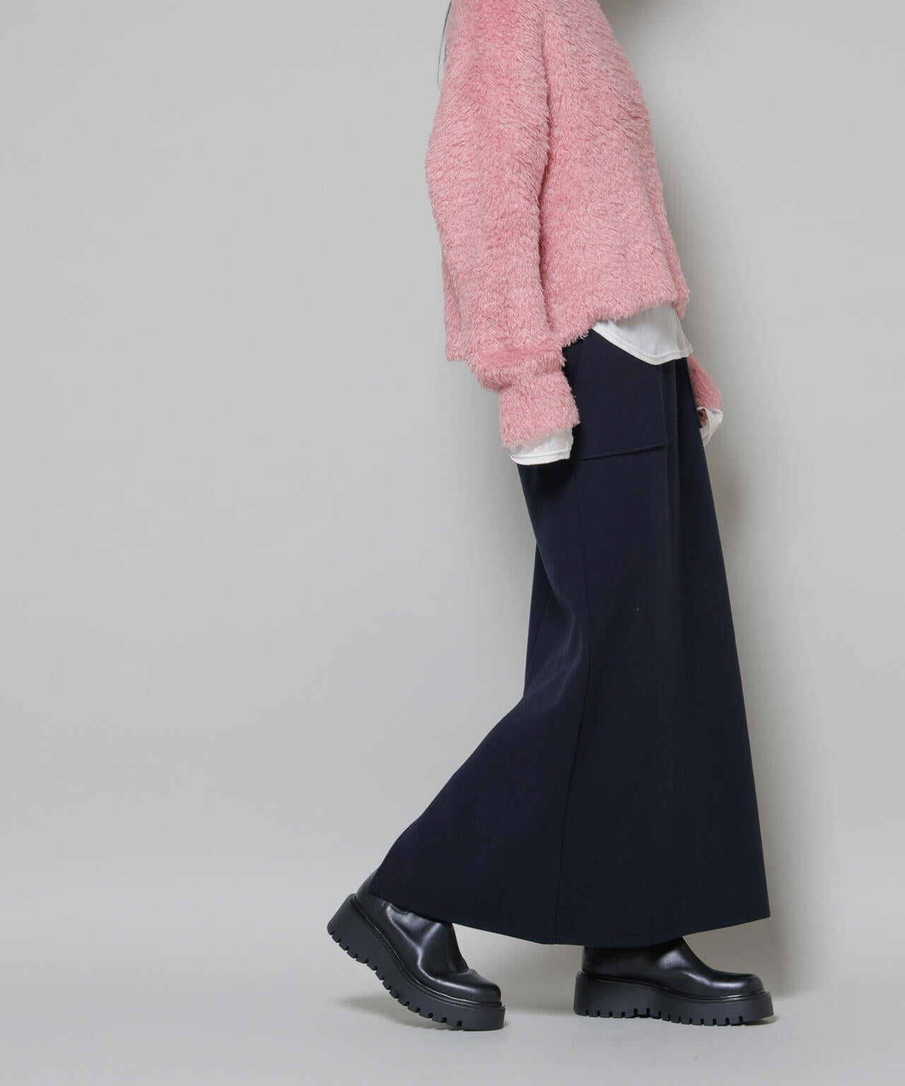 ソフトメルトンジャージーナローロングスカート(セットアップ可)