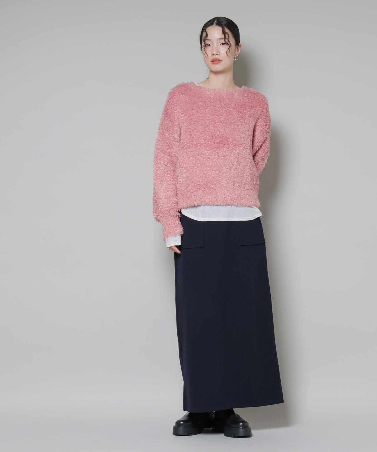 ソフトメルトンジャージーナローロングスカート(セットアップ可)