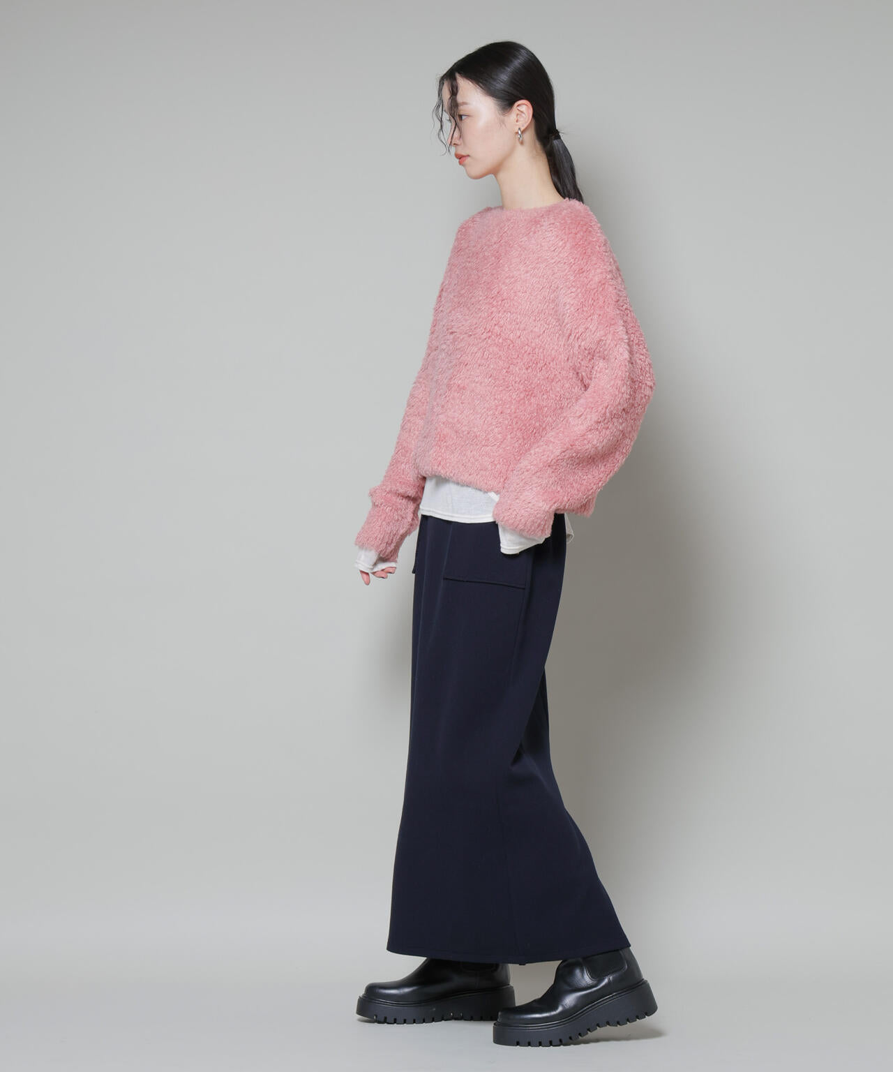 ソフトメルトンジャージーナローロングスカート(セットアップ可