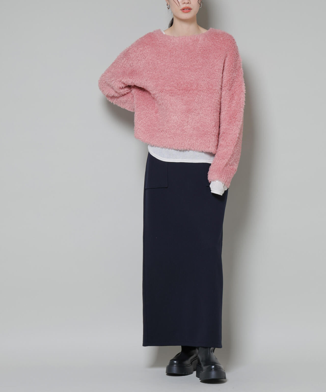 ソフトメルトンジャージーナローロングスカート(セットアップ可