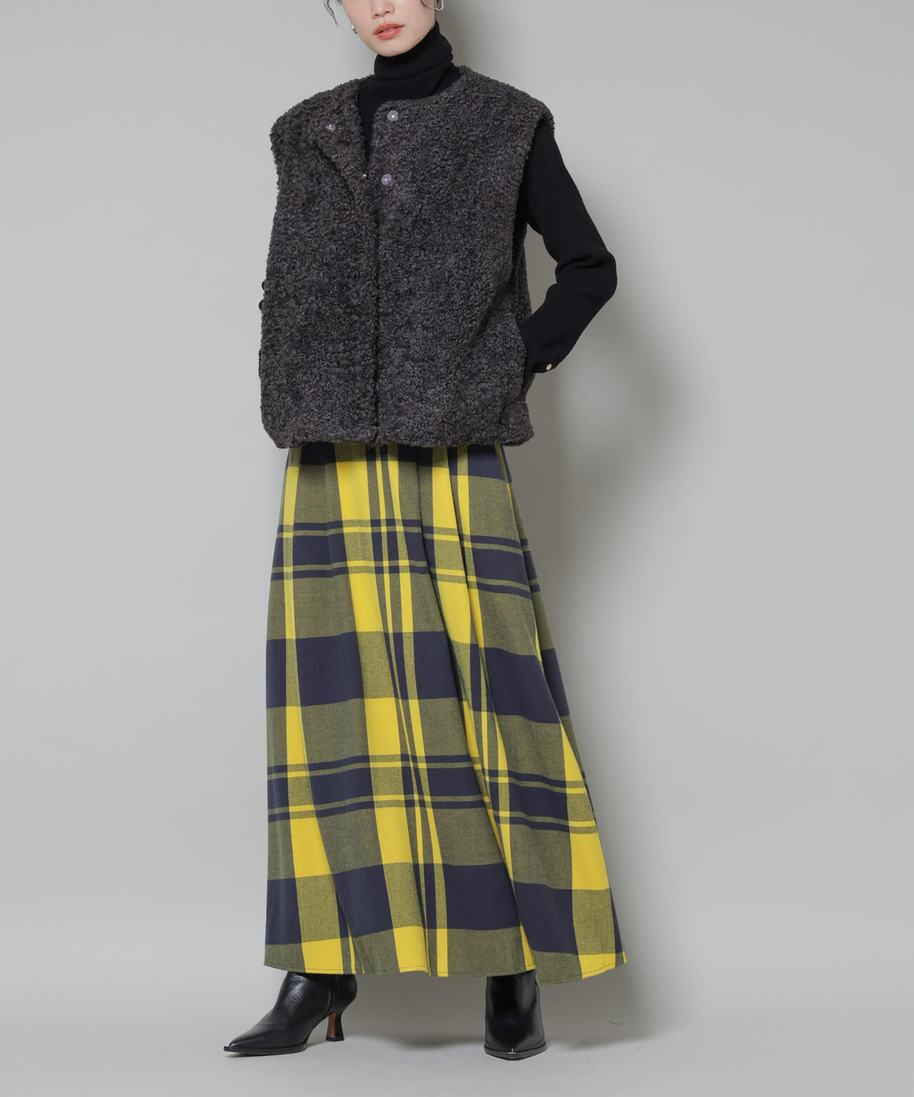 起毛チェックタックフレアスカート | NANO universe（ナノ・ユニバース
