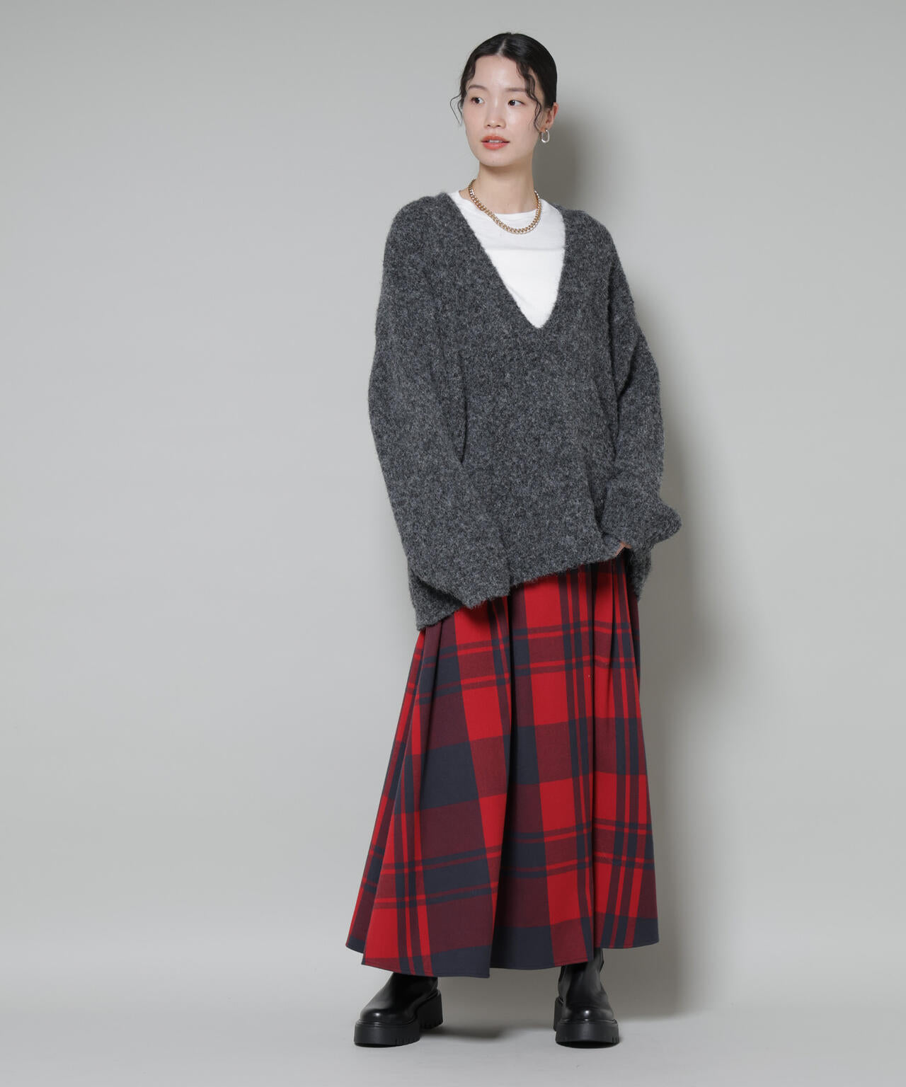 起毛チェックタックフレアスカート | NANO universe（ナノ・ユニバース