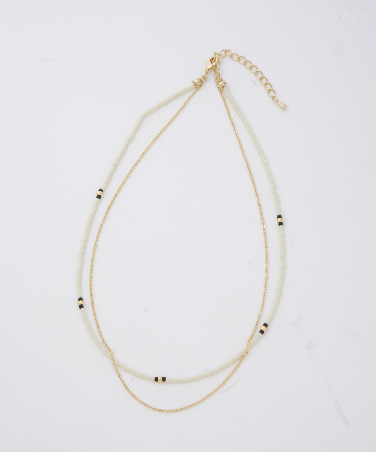 マットビーズ＆チェーン2連ネックレス