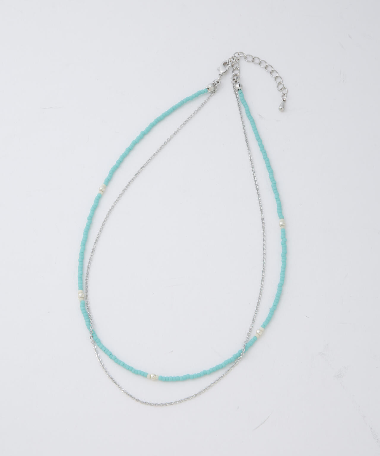 マットビーズ＆チェーン2連ネックレス