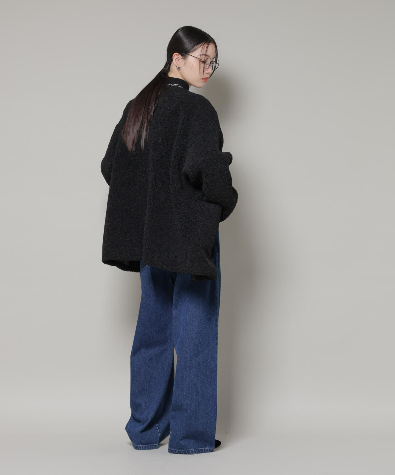 ソフトボアノーカラーミドルコート