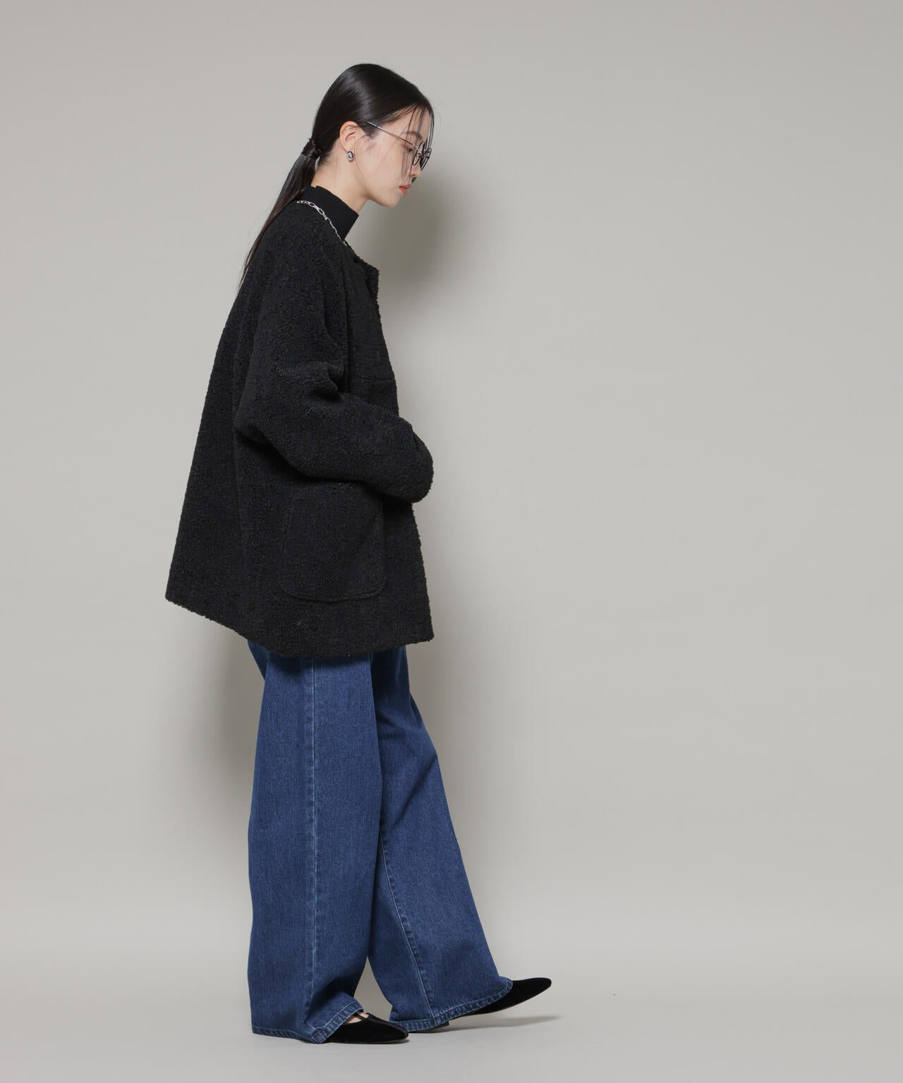 ソフトボアノーカラーミドルコート