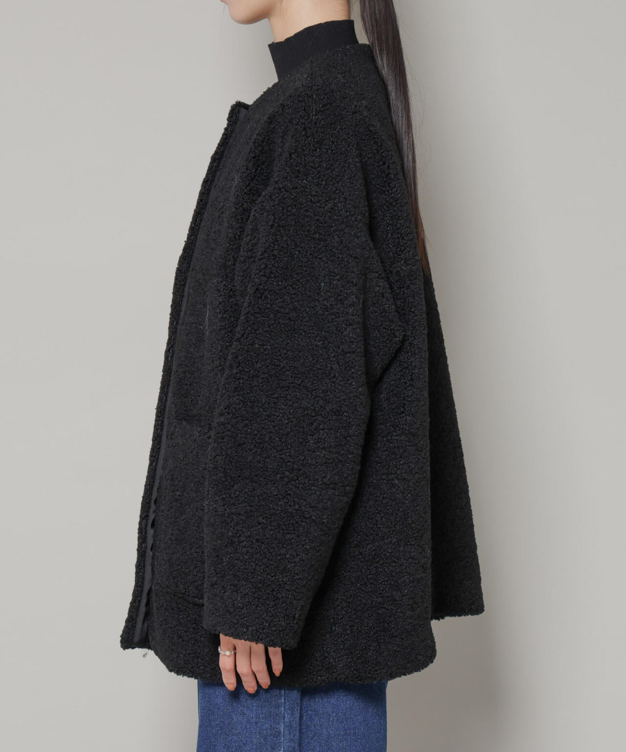 ソフトボアノーカラーミドルコート