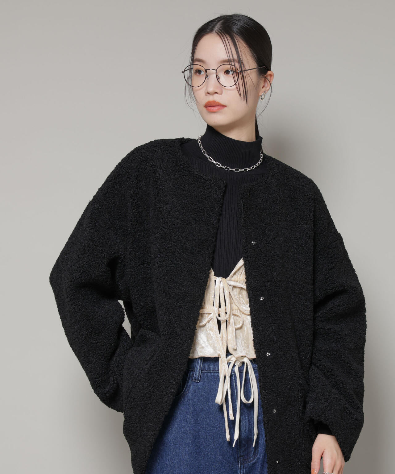 ソフトボアノーカラーミドルコート