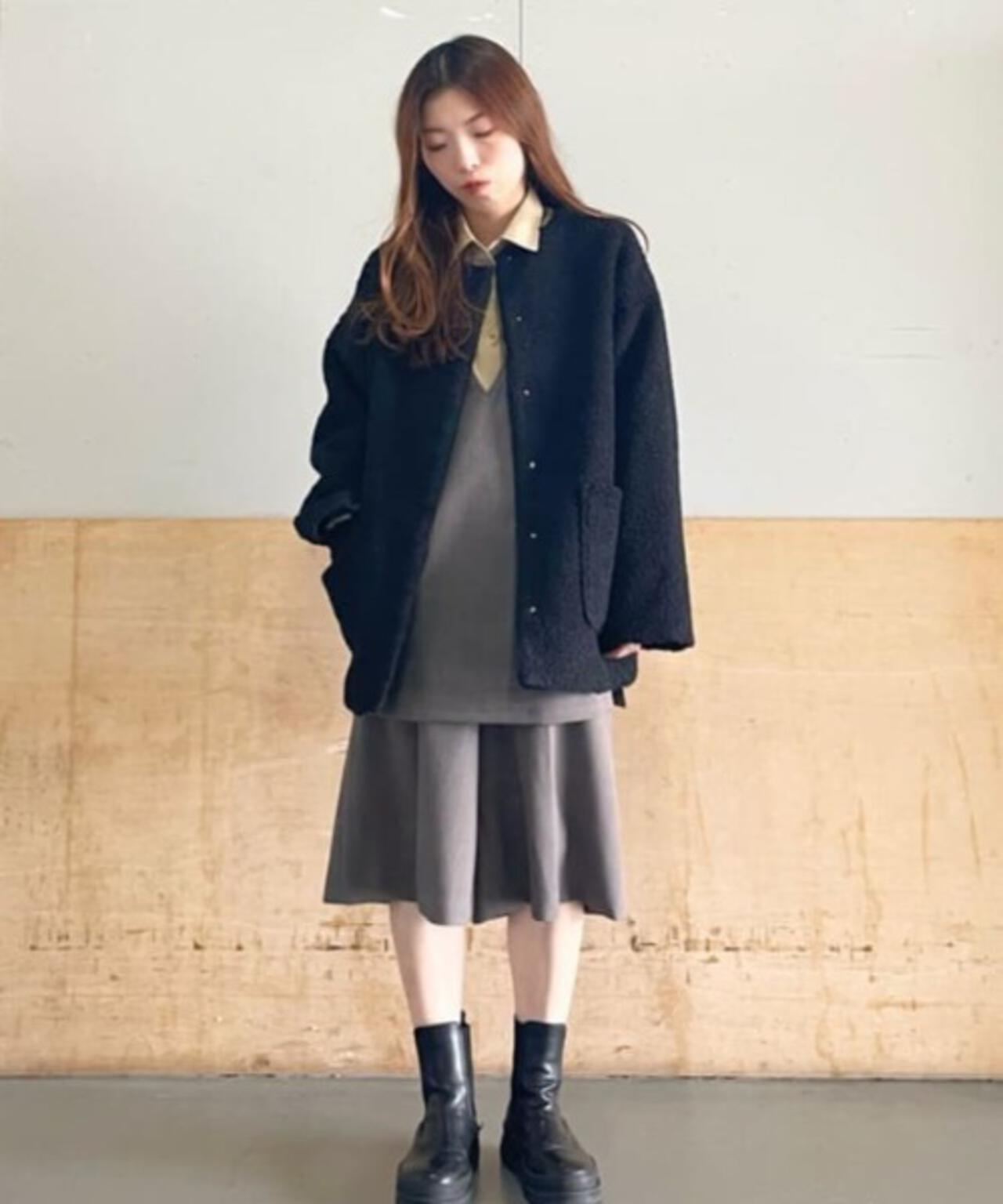 ソフトボアノーカラーミドルコート