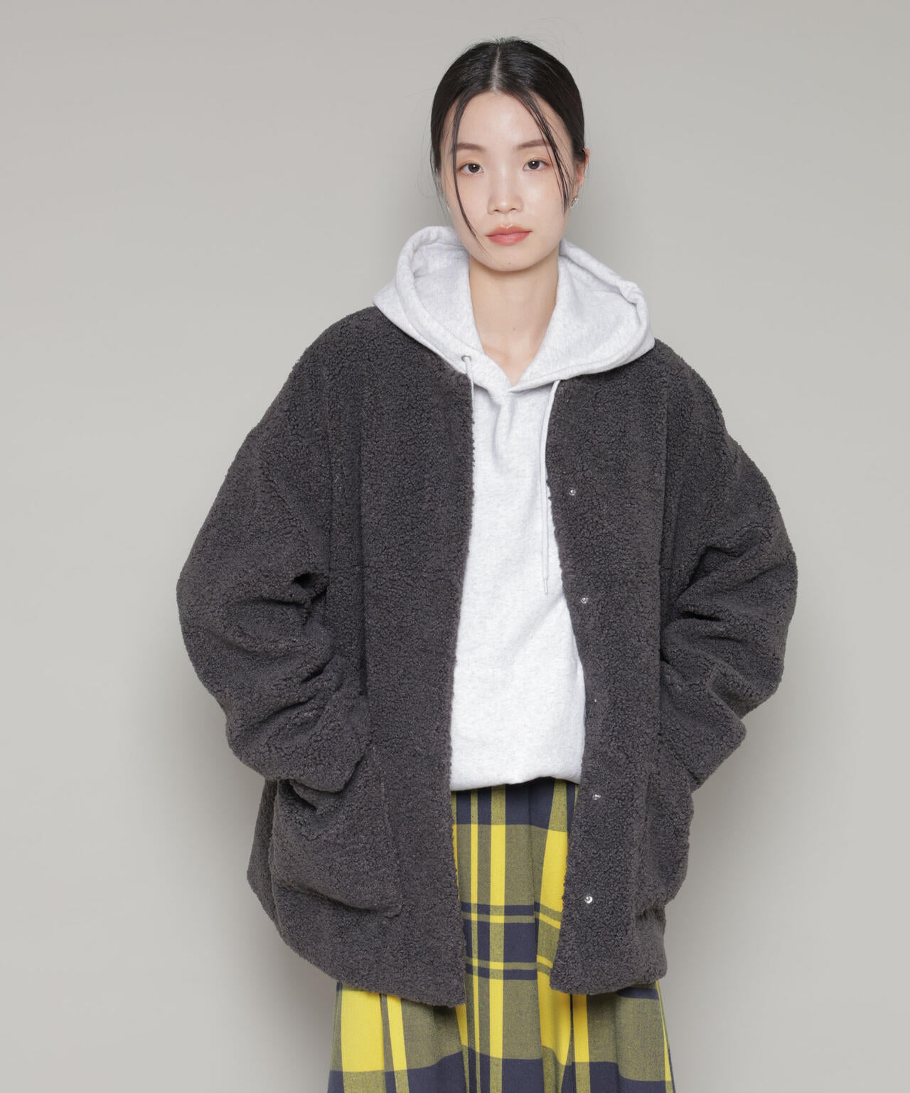 ソフトボアノーカラーミドルコート