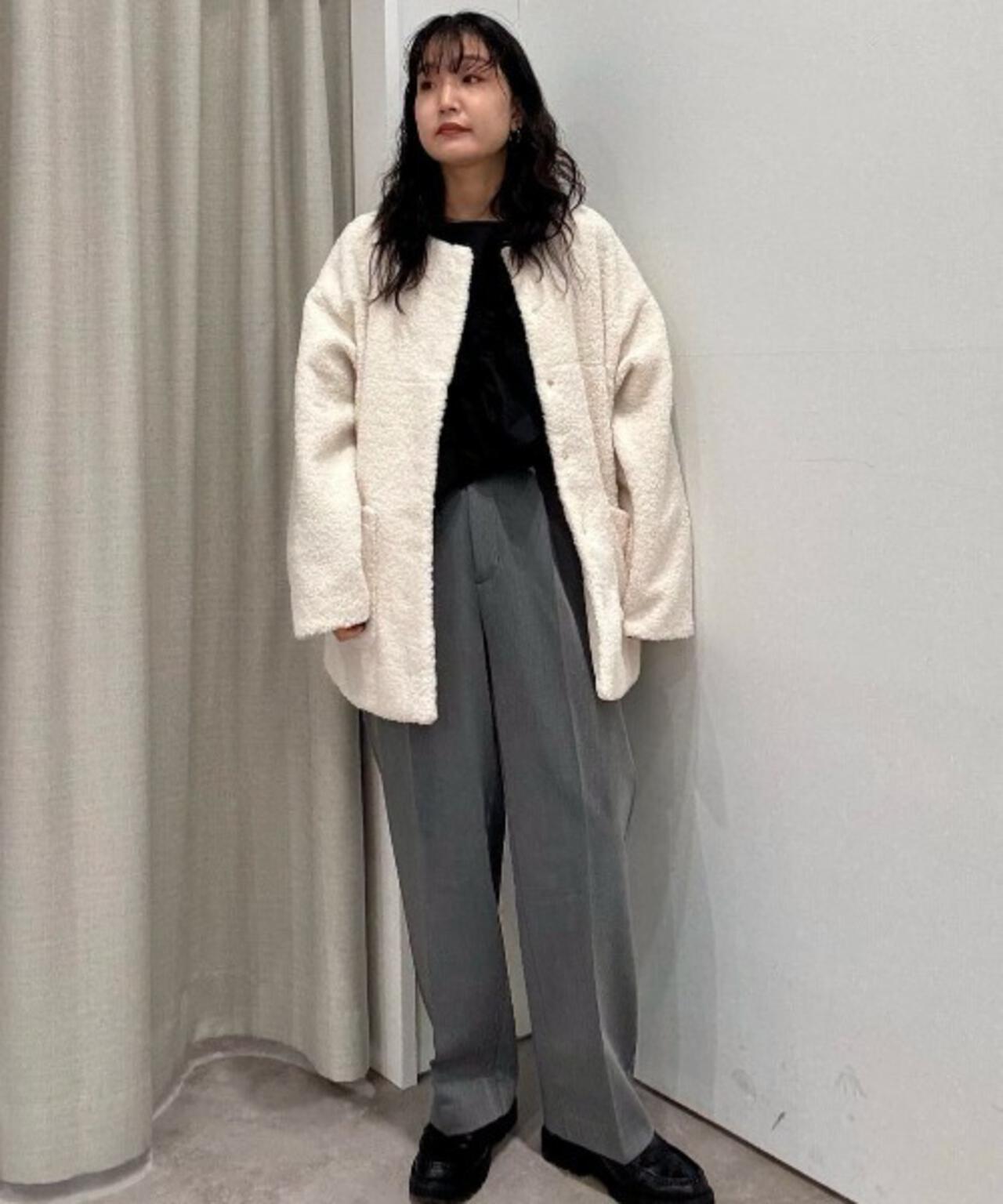 ソフトボアノーカラーミドルコート