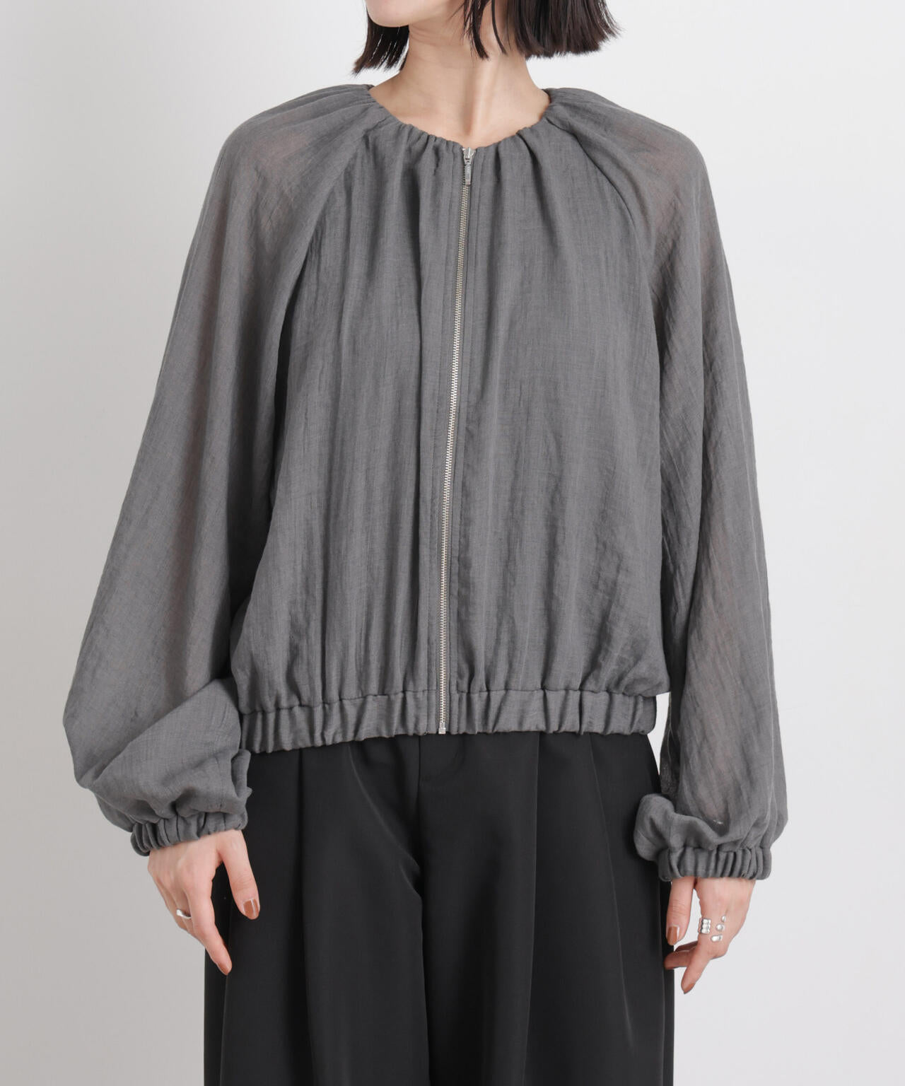 ノーカラーギャザーZIPブルゾン 未使用 ノーカラーギャザーZIPブルゾン（その他アウター）｜VERMEIL par iena