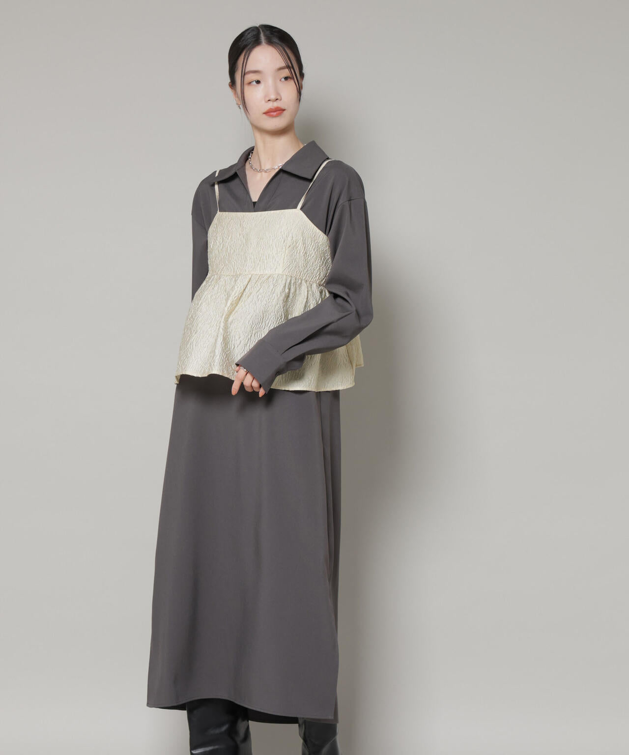 キャミビスチェ×スキッパーワンピース アンサンブルセット