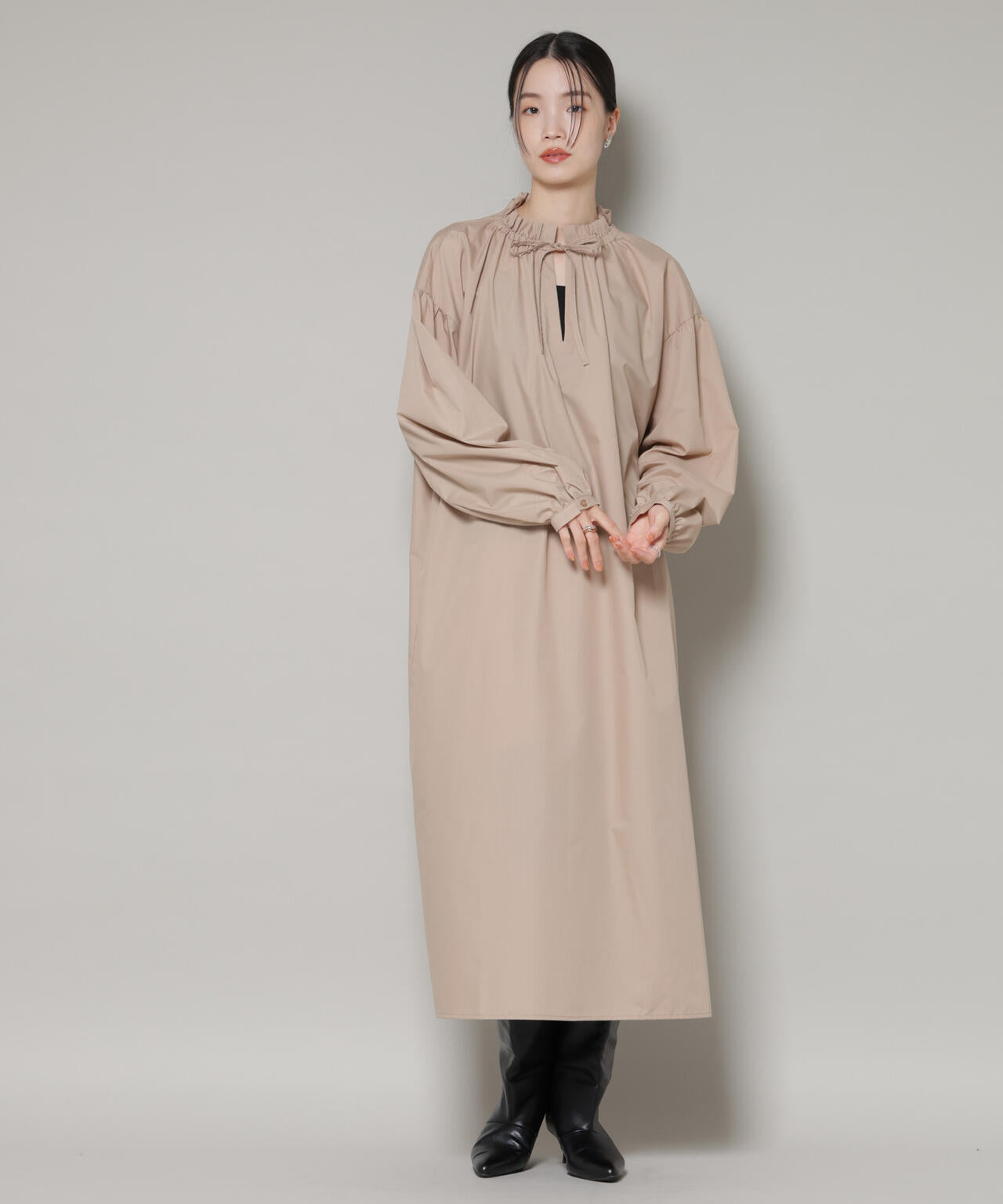 キルティングベスト×ギャザーワンピース アンサンブルセット