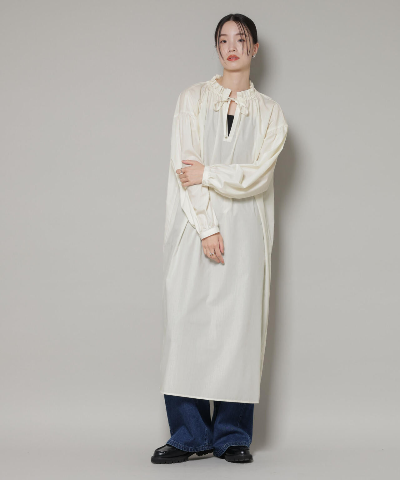 キルティングベスト×ギャザーワンピース アンサンブルセット