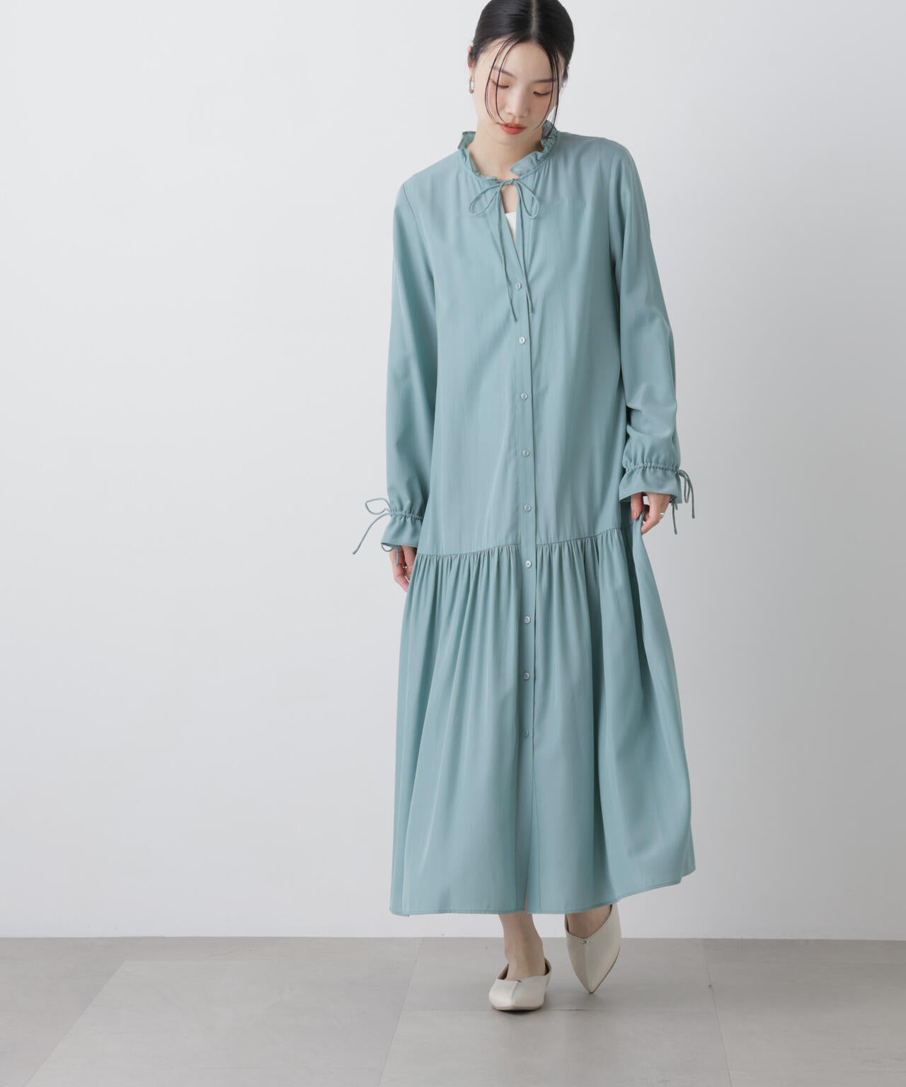 切り替えギャザーワンピース