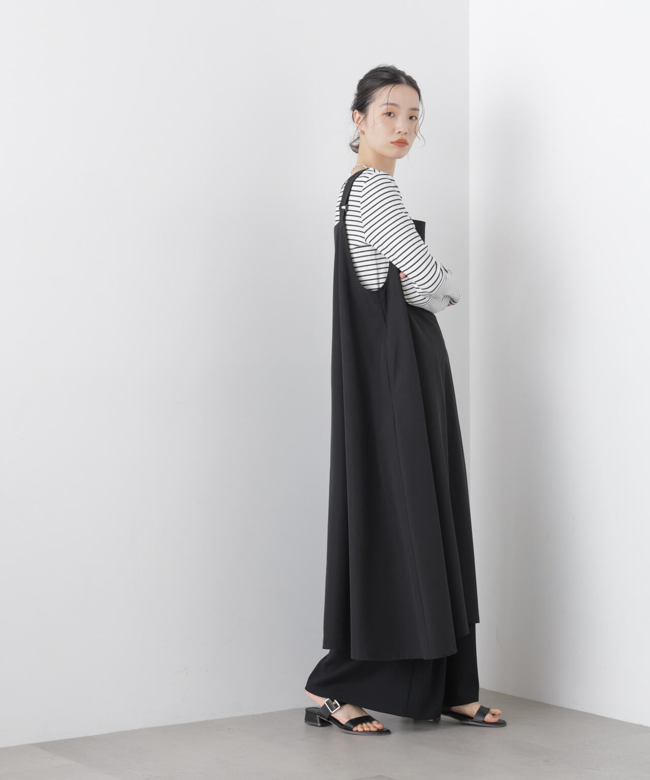 多機能2wayストレッチ サロペットフレアワンピース(セットアップ可