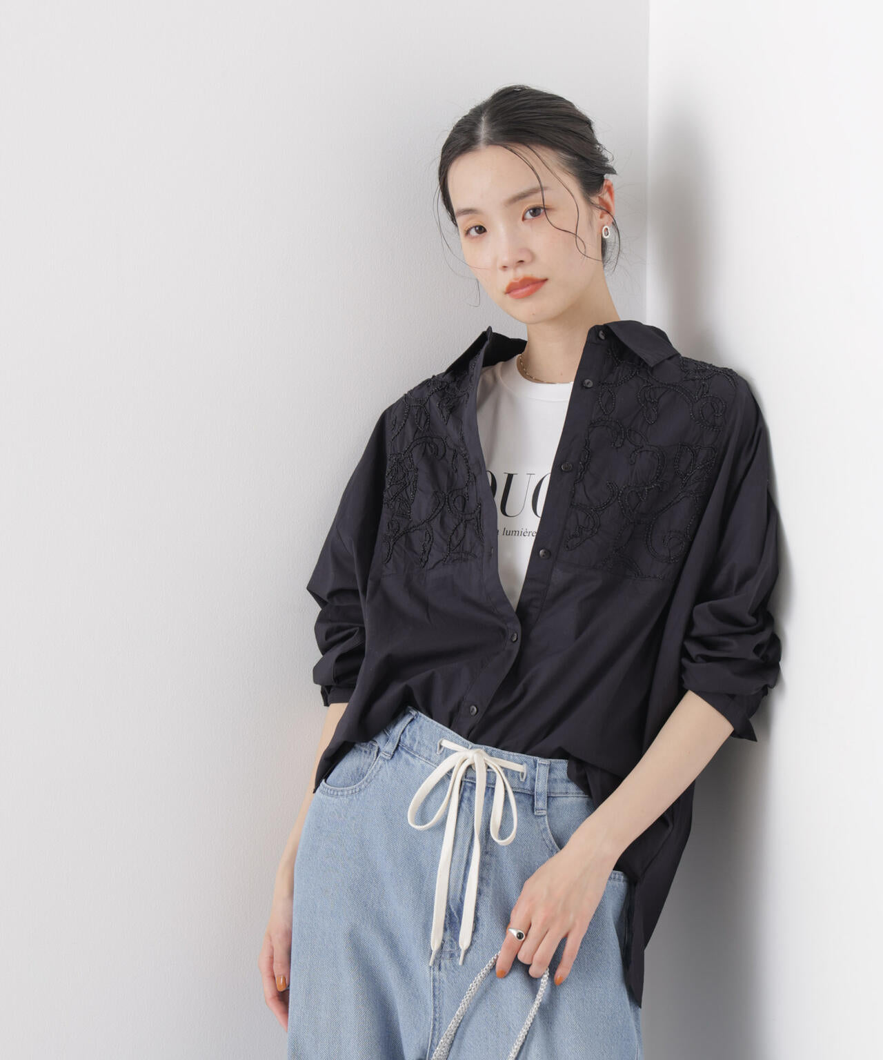 made in INDIA エンブロイダリーヨークシャツ