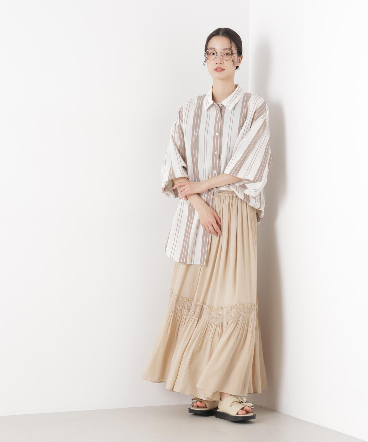 マシンウォッシャブルリネン混 ボリュームスリーブシャツ