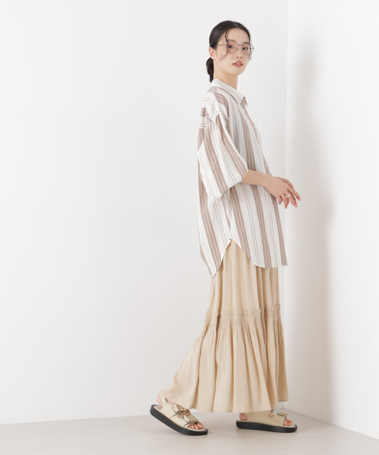 マシンウォッシャブルリネン混 ボリュームスリーブシャツ