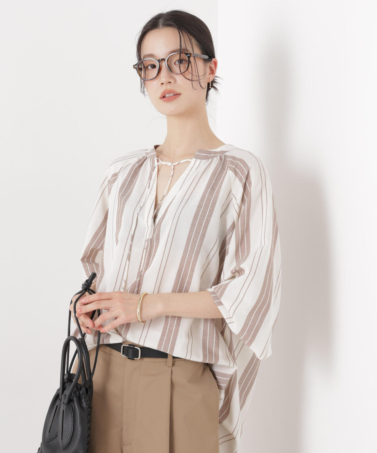 マシンウォッシャブルリネン混 ドルマンプルオーバーブラウス