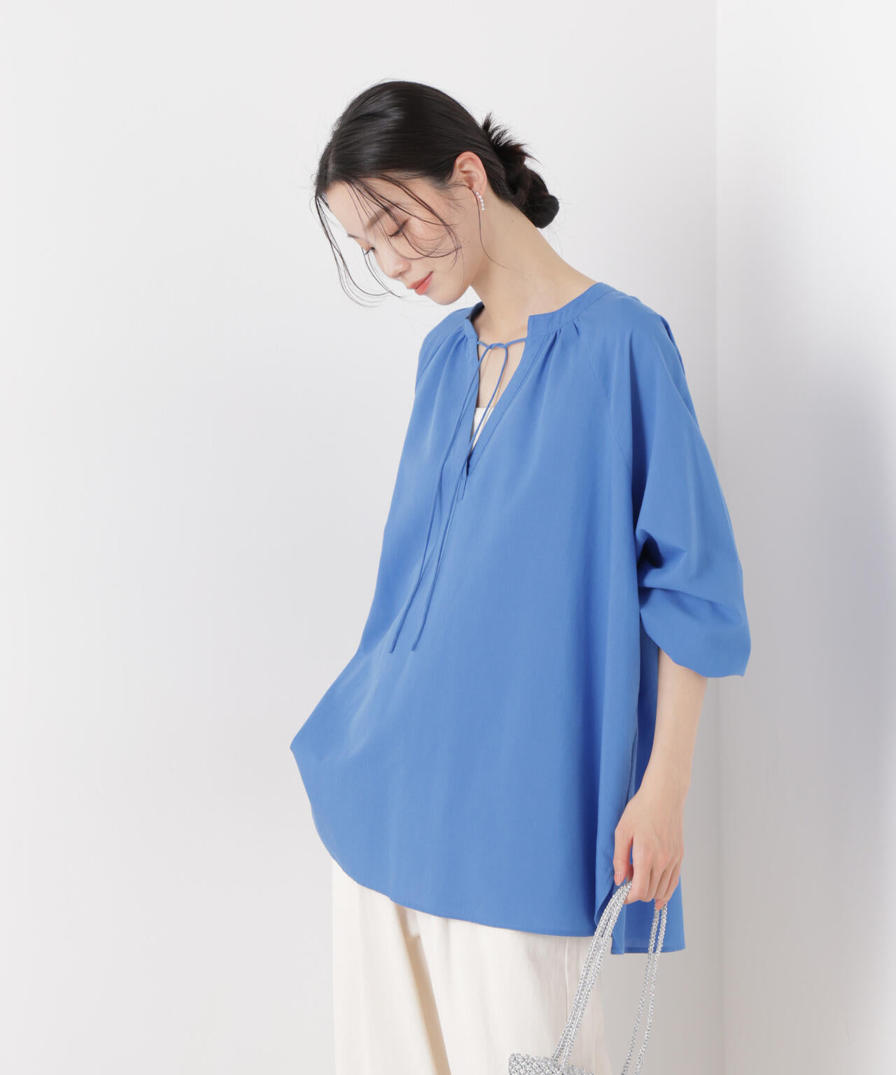 マシンウォッシャブルリネン混 ドルマンプルオーバーブラウス