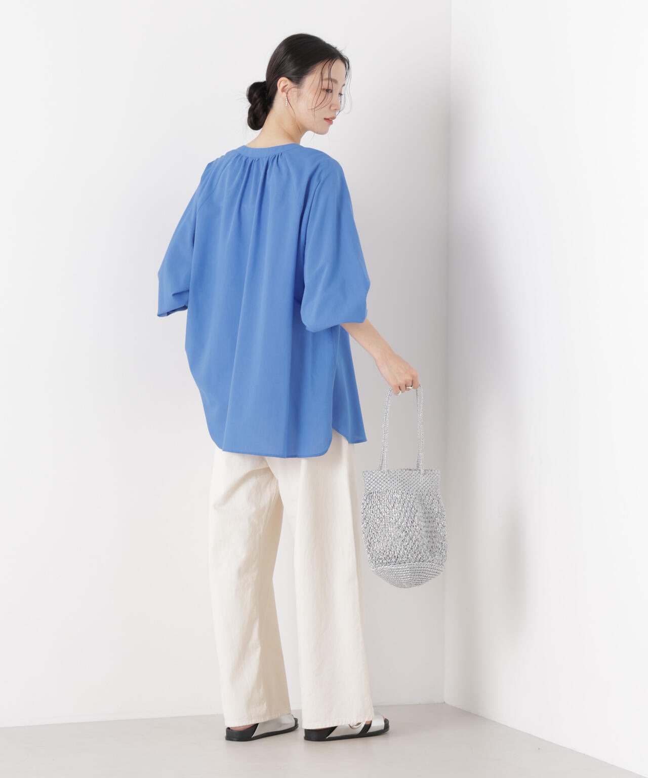 マシンウォッシャブルリネン混 ドルマンプルオーバーブラウス