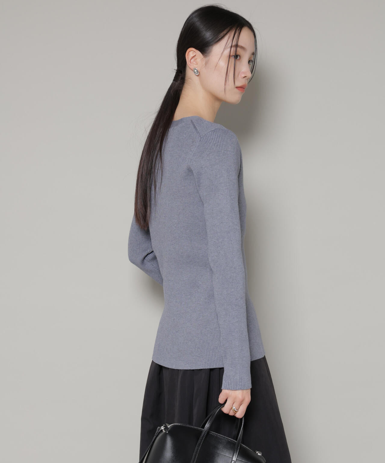 裾スリットVネックリブカーディガン