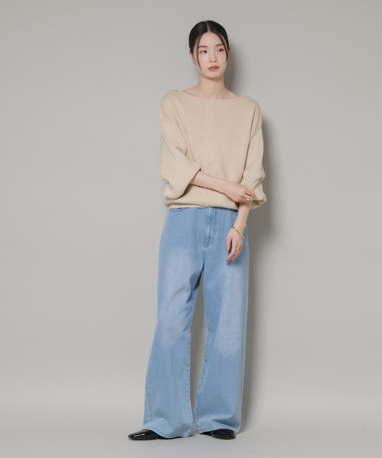 前後2wayセンターパール釦プルオーバーニット