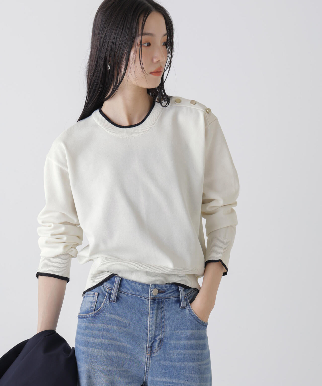 洗濯機洗可UVカットバイカラー釦ディティールニット | NANO universe