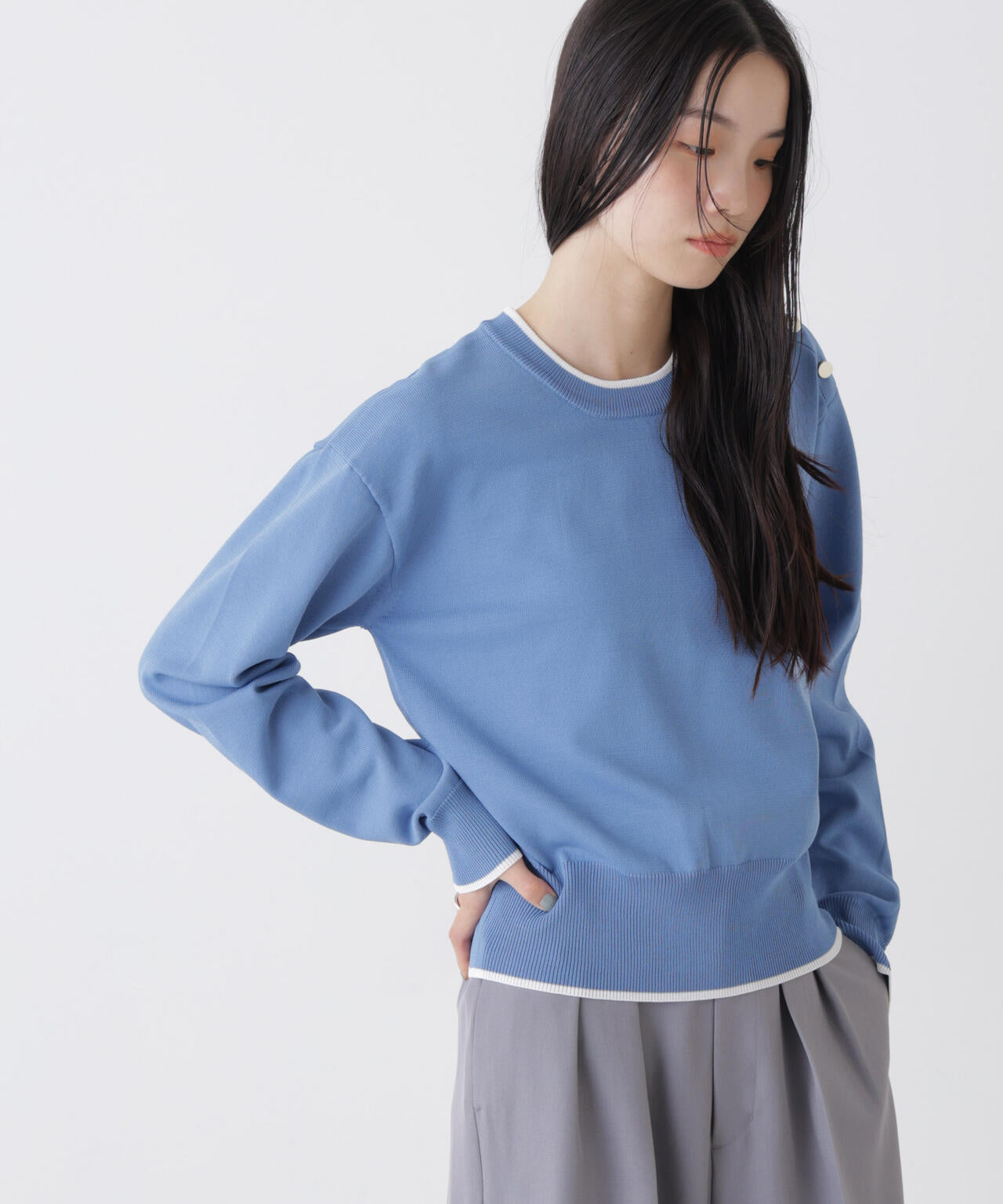 洗濯機洗可UVカットバイカラー釦ディティールニット | NANO universe