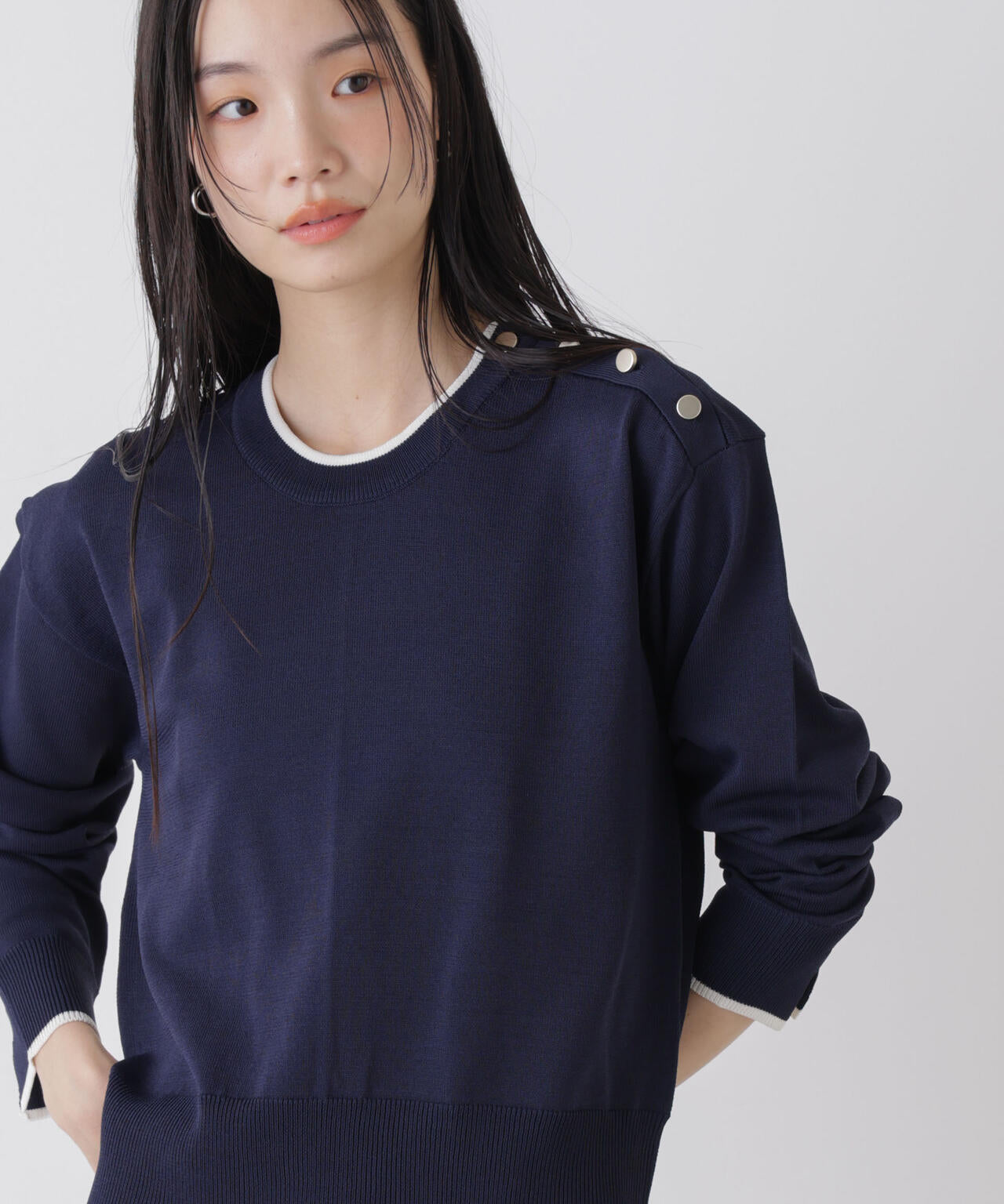 洗濯機洗可UVカットバイカラー釦ディティールニット | NANO universe