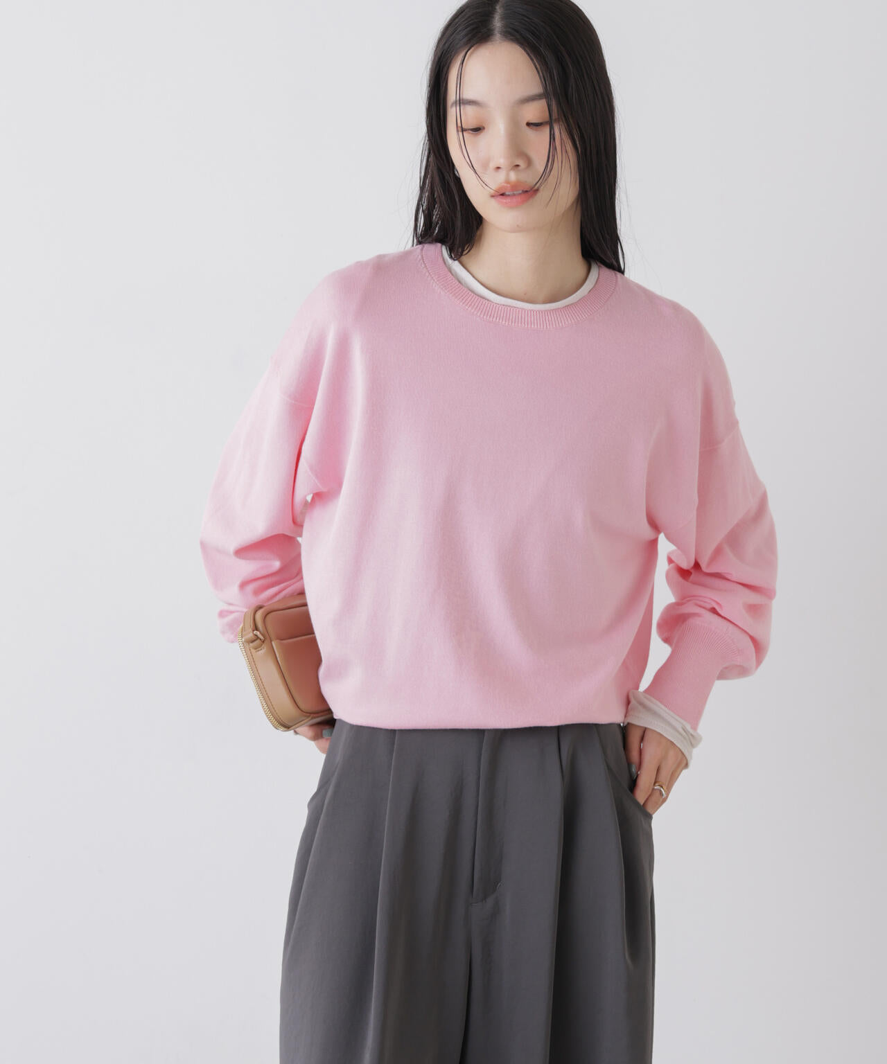 洗濯機洗可バンブーレーヨンニット ワイドクルーネックプルオーバー